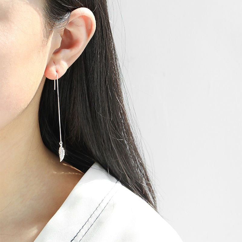Silver Drop Leaf 925 Sterling Earring