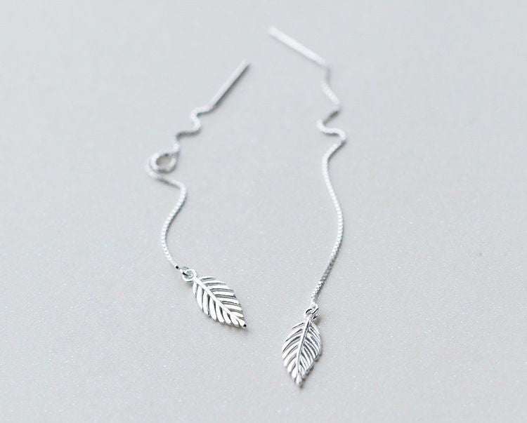 Silver Drop Leaf 925 Sterling Earring