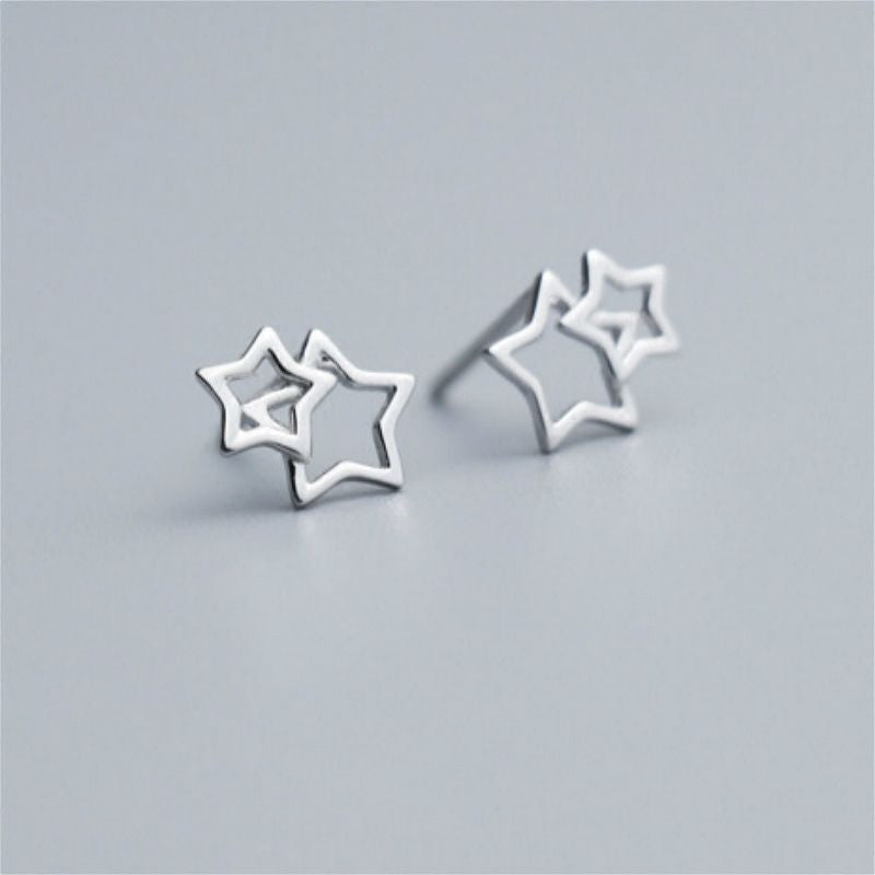 925 Sterling Earring Double Star Silver