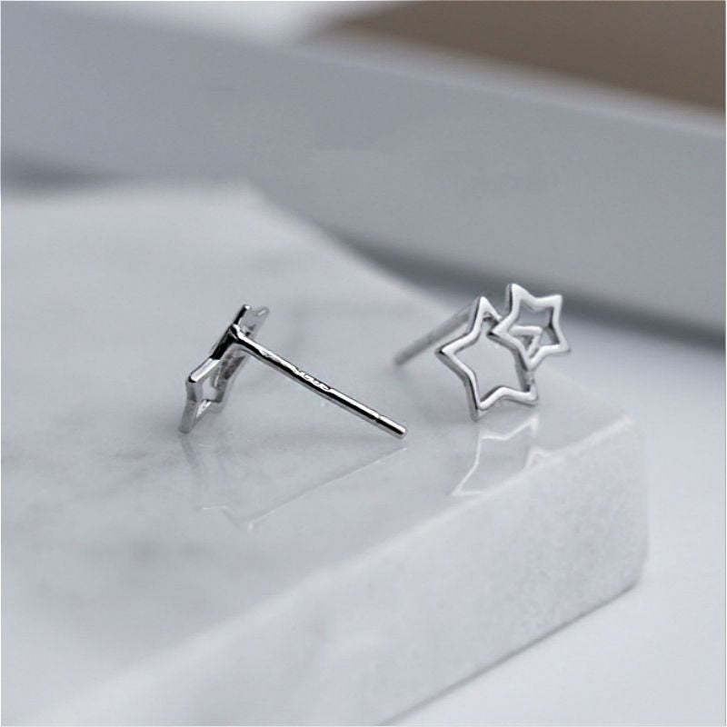 925 Sterling Earring Double Star Silver