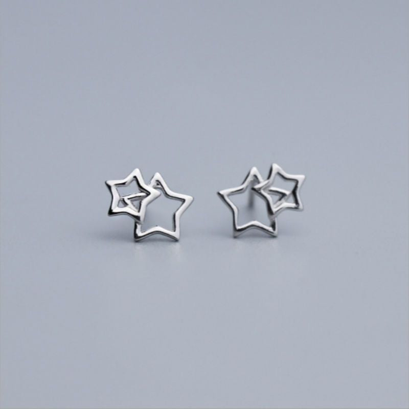 925 Sterling Earring Double Star Silver