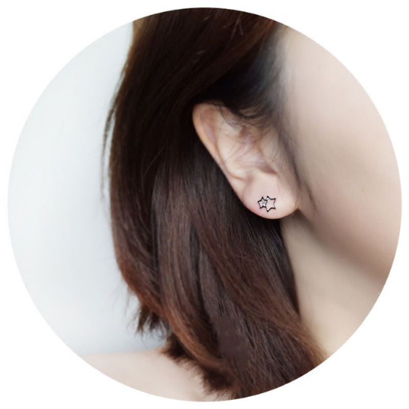 925 Sterling Earring Double Star Silver