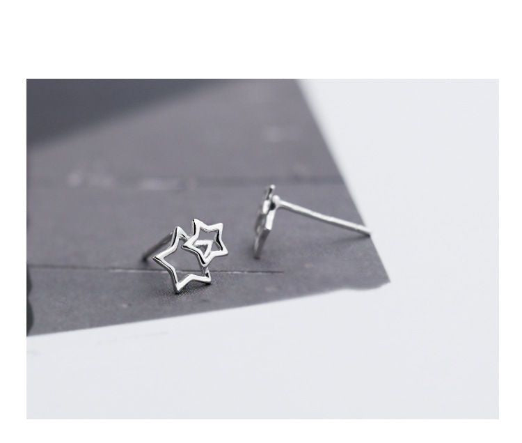 925 Sterling Earring Double Star Silver
