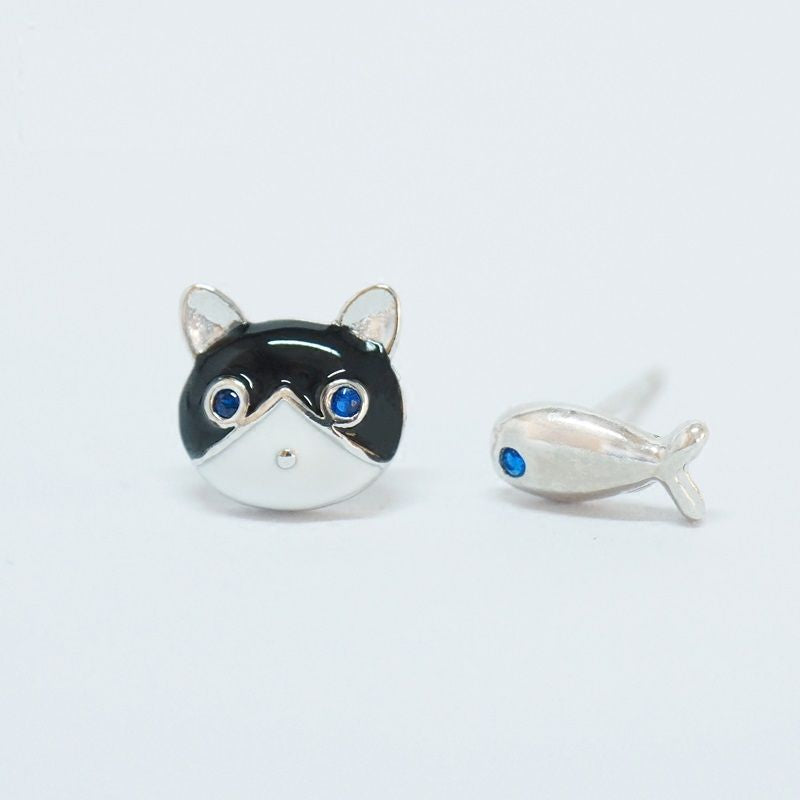 Fish 925 Non-matching and Earring Sterling Silver Cat