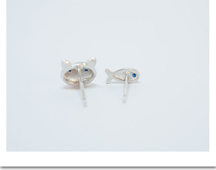 Fish 925 Non-matching and Earring Sterling Silver Cat