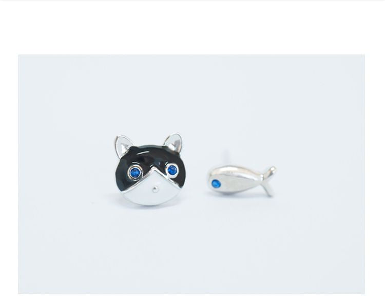 Fish 925 Non-matching and Earring Sterling Silver Cat