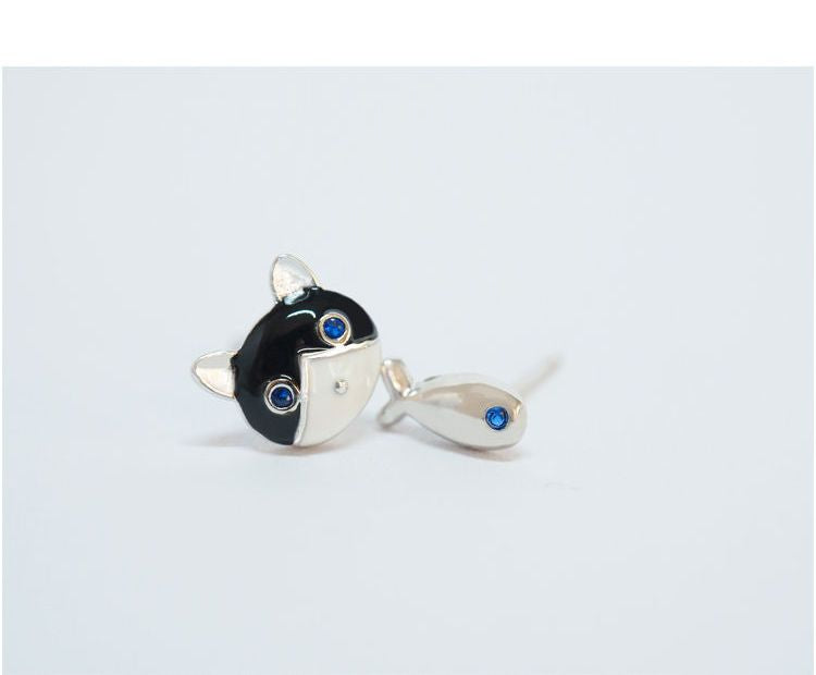 Fish 925 Non-matching and Earring Sterling Silver Cat