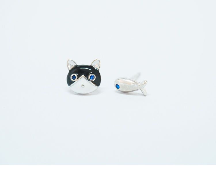 Fish 925 Non-matching and Earring Sterling Silver Cat