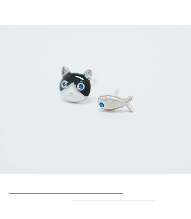 Fish 925 Non-matching and Earring Sterling Silver Cat