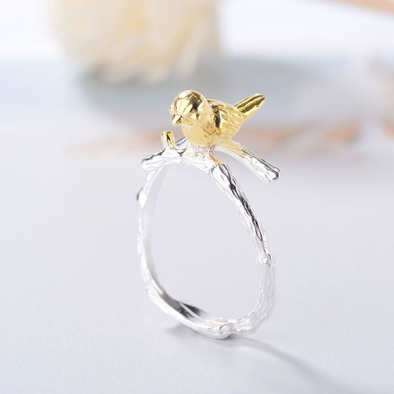 Sterling Bird Ring Gold Plated Open Silver 925