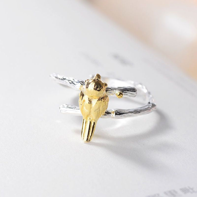 Sterling Bird Ring Gold Plated Open Silver 925