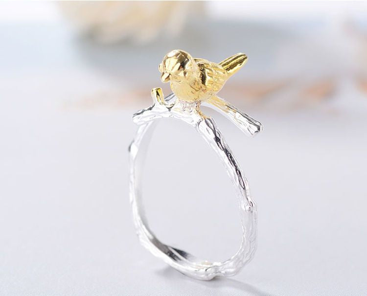 Sterling Bird Ring Gold Plated Open Silver 925