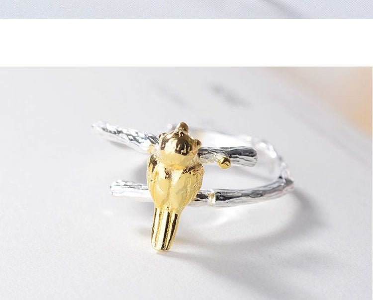 Sterling Bird Ring Gold Plated Open Silver 925