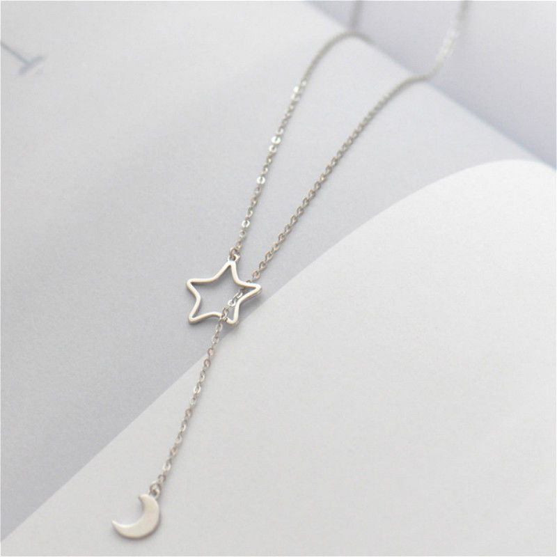 Sterling Star Silver 925 Moon Necklace Pendant and