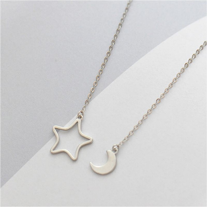 Sterling Star Silver 925 Moon Necklace Pendant and