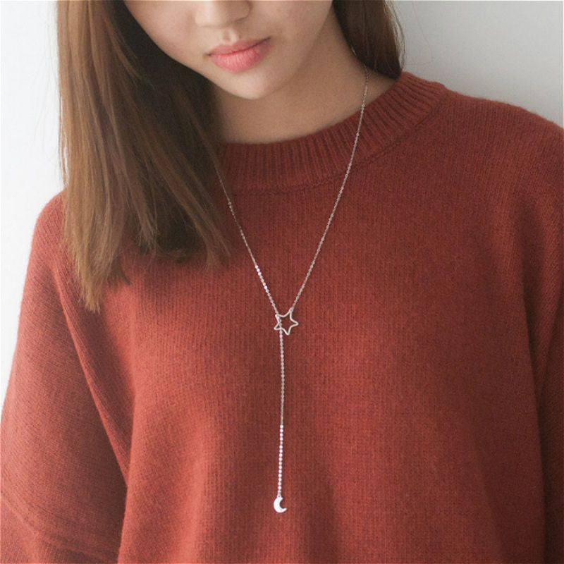 Sterling Star Silver 925 Moon Necklace Pendant and