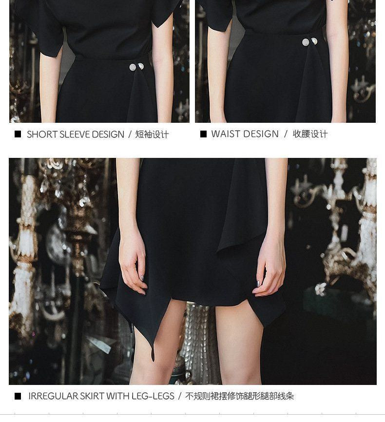 Set: One-Shoulder Short-Sleeve Blouse + Asymmetrical Hem Mini Skirt