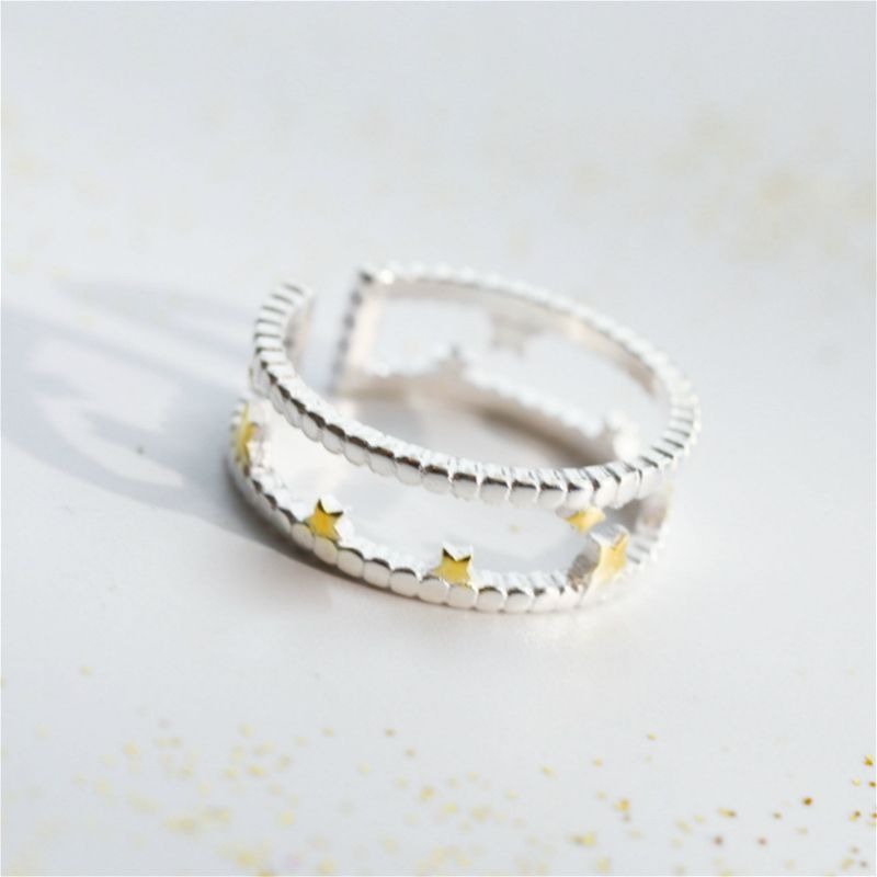 Sterling Star Layered Ring Silver Open