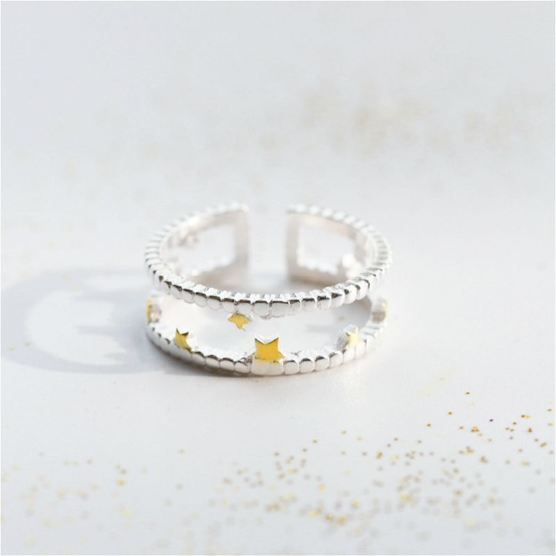 Sterling Star Layered Ring Silver Open