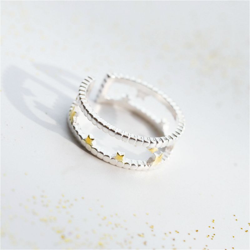 Sterling Star Layered Ring Silver Open