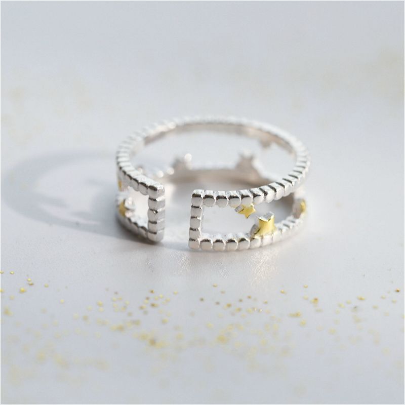 Sterling Star Layered Ring Silver Open