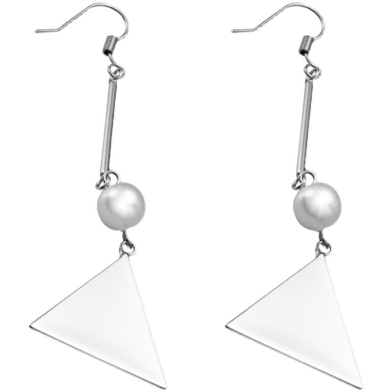 Silver Pearl Triangle Dangle Earring Faux Sterling