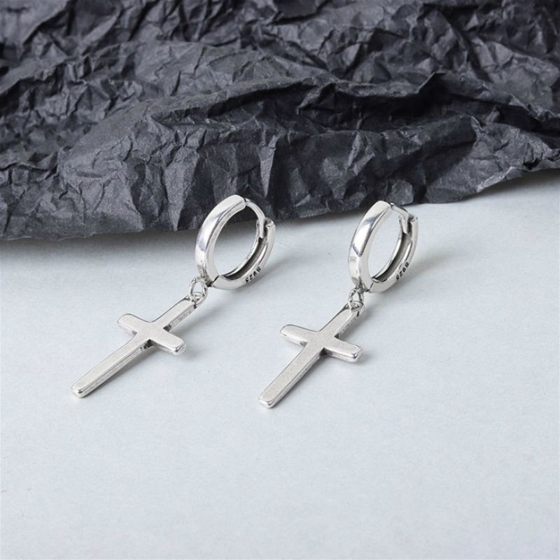 Earring Silver Sterling Dangle Cross