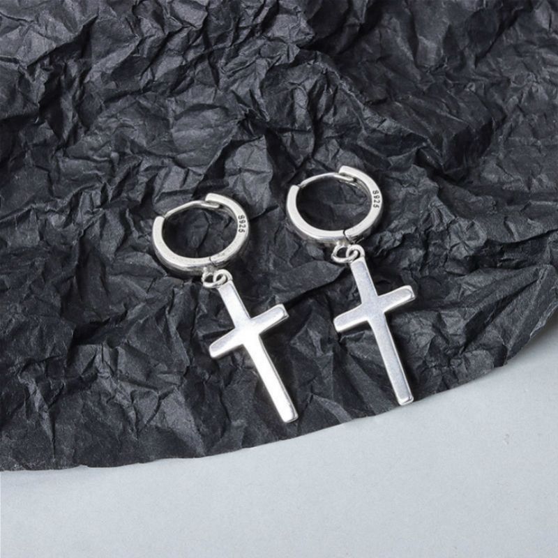Earring Silver Sterling Dangle Cross