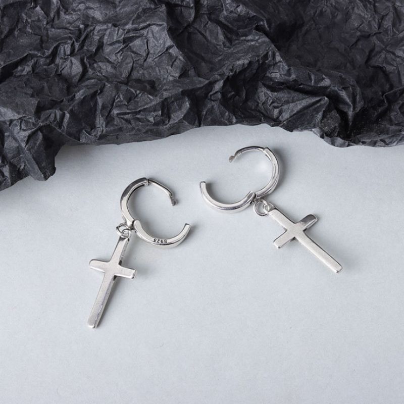 Earring Silver Sterling Dangle Cross