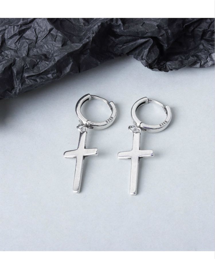 Earring Silver Sterling Dangle Cross