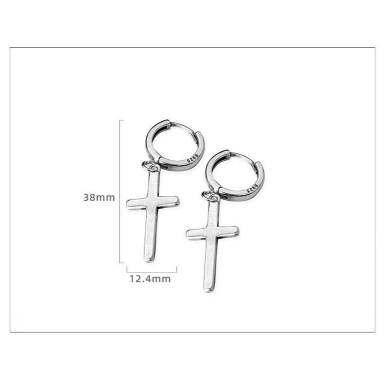 Earring Silver Sterling Dangle Cross