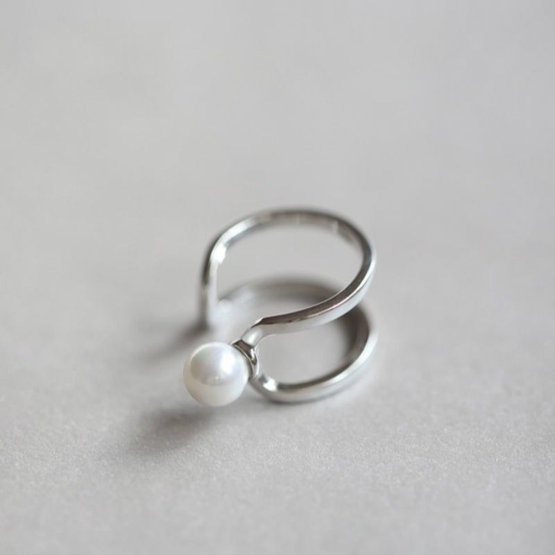 Ring Faux Layered Silver Open Pearl Sterling