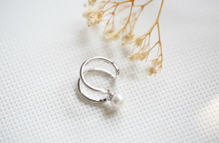 Ring Faux Layered Silver Open Pearl Sterling