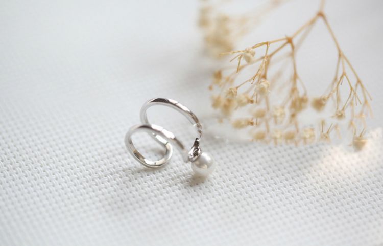 Ring Faux Layered Silver Open Pearl Sterling