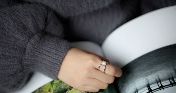 Ring Faux Layered Silver Open Pearl Sterling