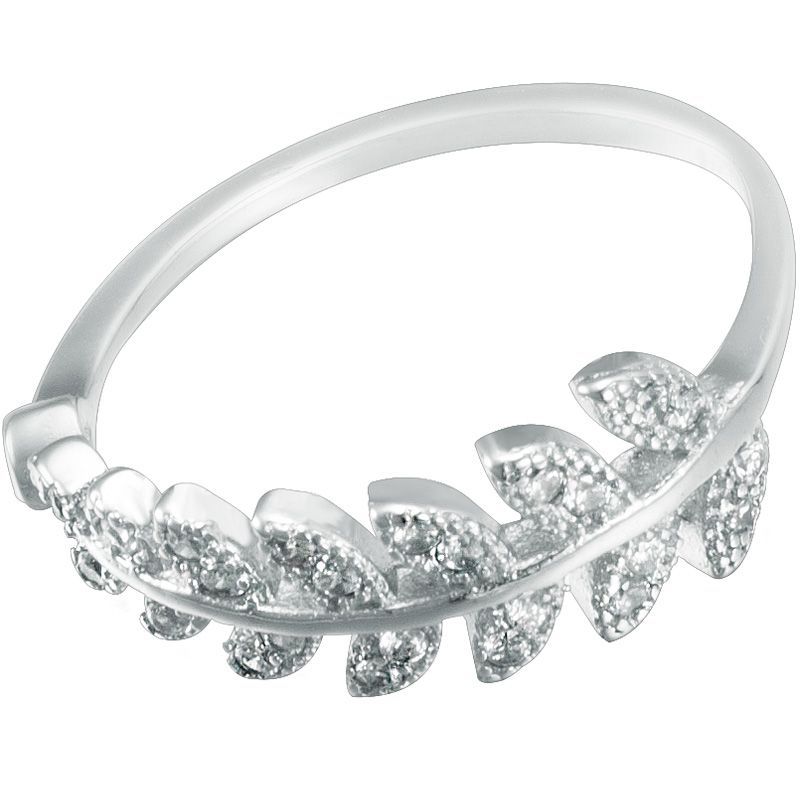 Ring Open Leaf Sterling Rhinestone Silver