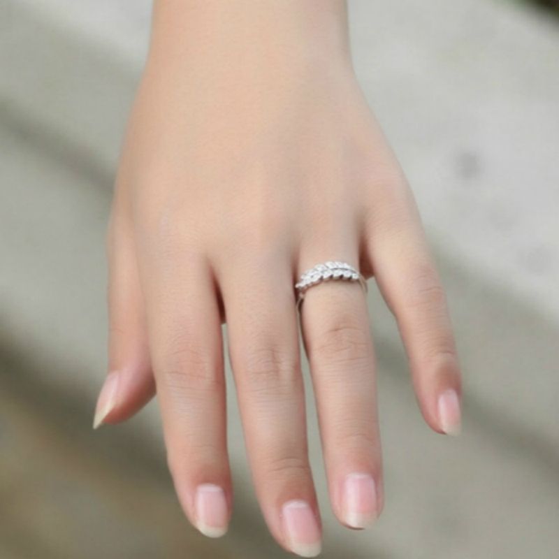 Ring Open Leaf Sterling Rhinestone Silver