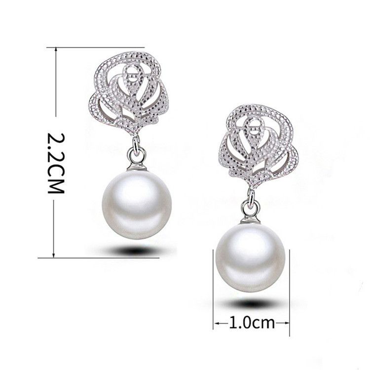Earring Rose Dangle Rhinestone Pearl Faux
