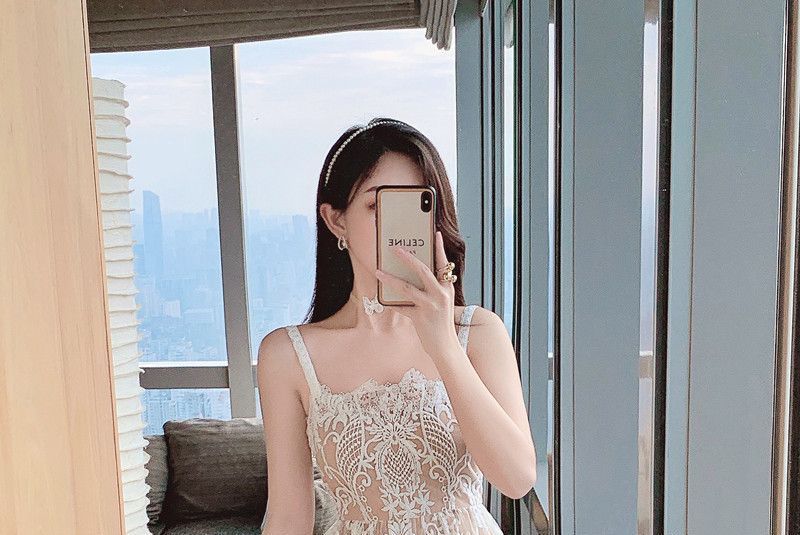 Spaghetti-Strap Lace Midi A-Line Dress