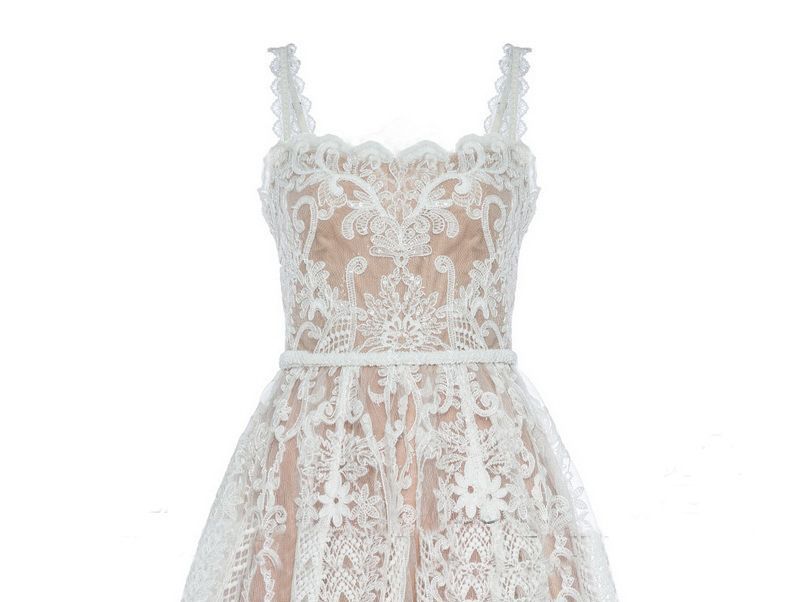Spaghetti-Strap Lace Midi A-Line Dress