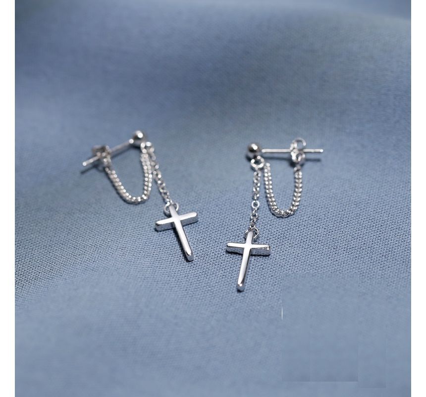 Silver Earring Sterling Cross Drop