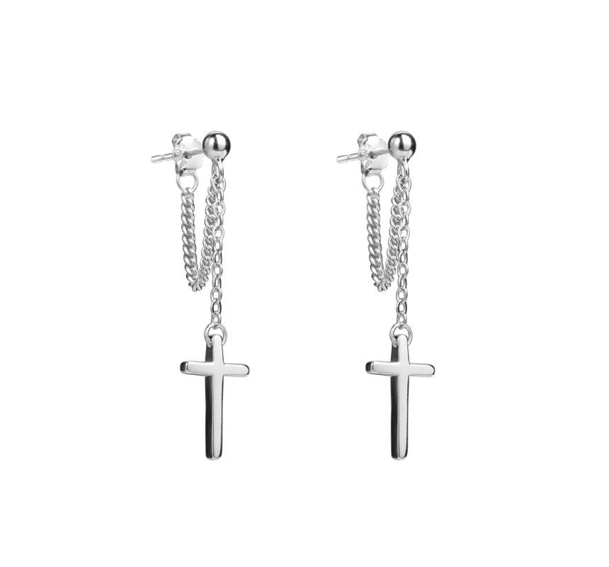 Silver Earring Sterling Cross Drop