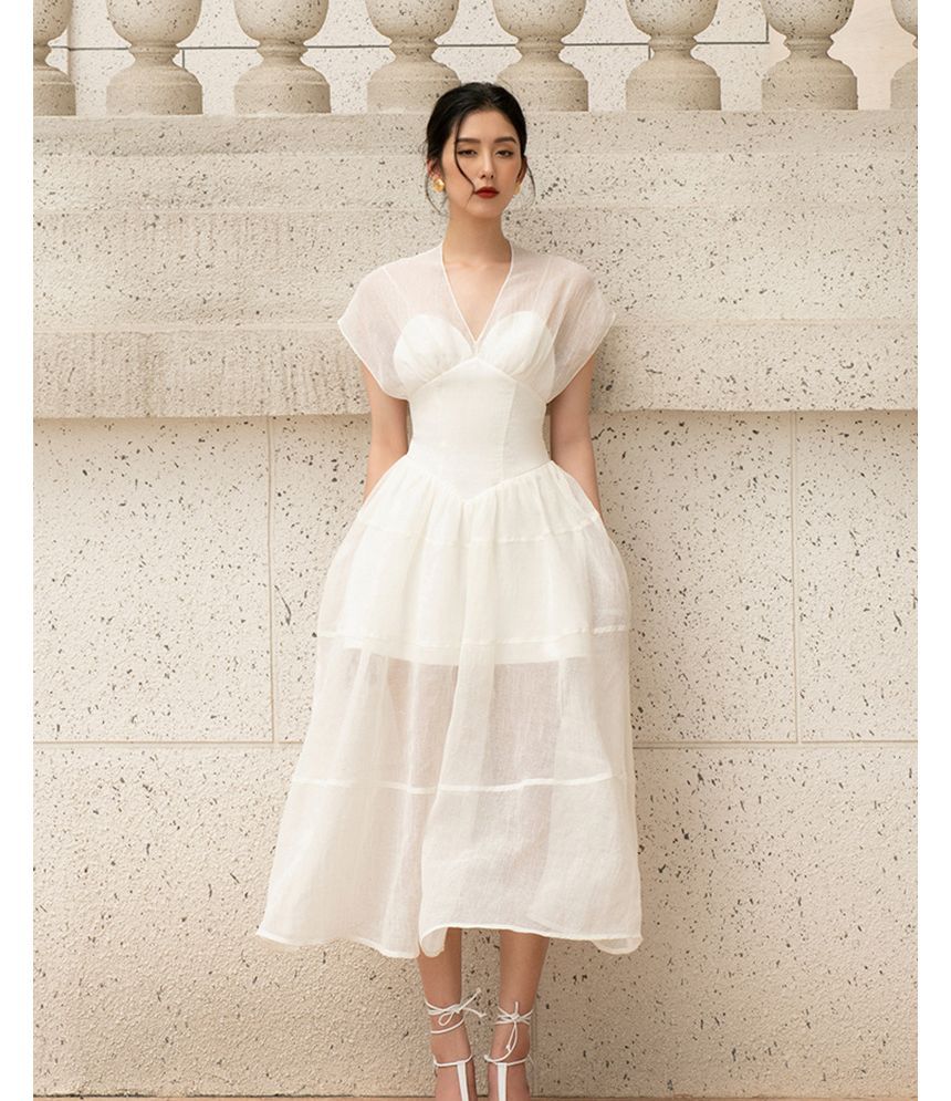 Cap-Sleeve Midi A-Line Dress