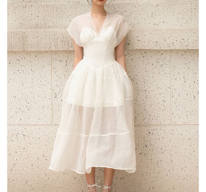 Cap-Sleeve Midi A-Line Dress