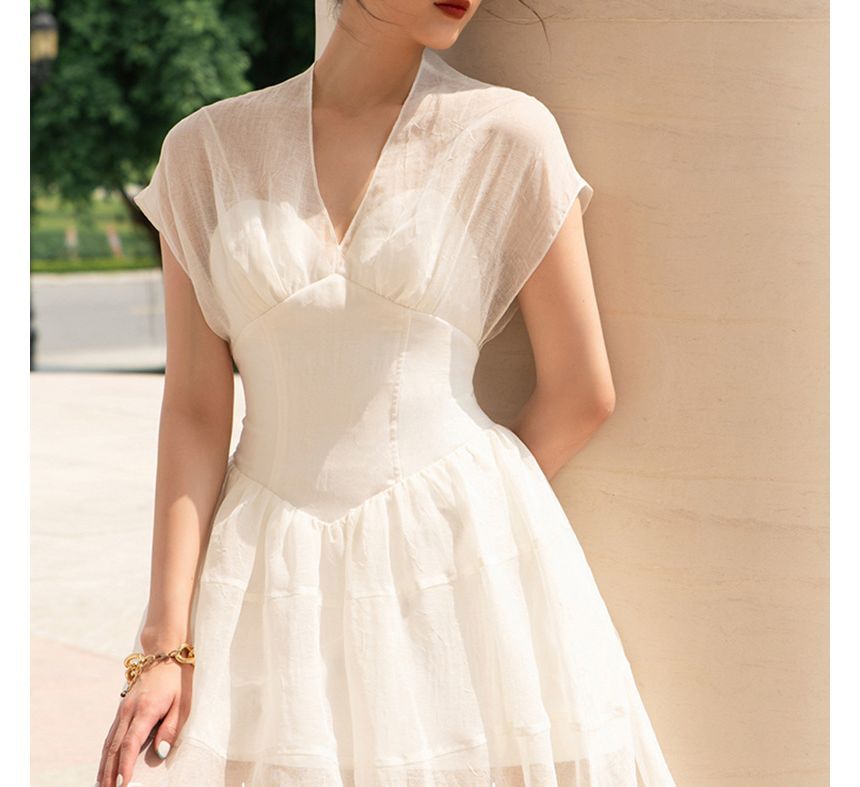 Cap-Sleeve Midi A-Line Dress