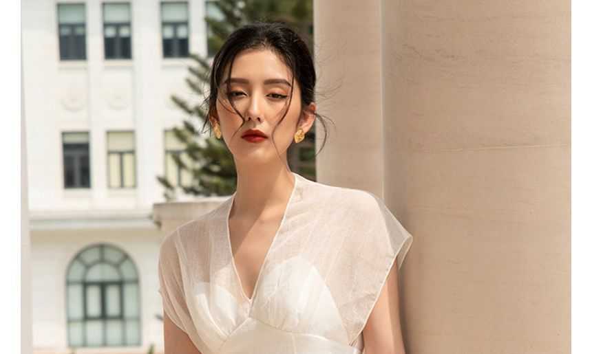 Cap-Sleeve Midi A-Line Dress