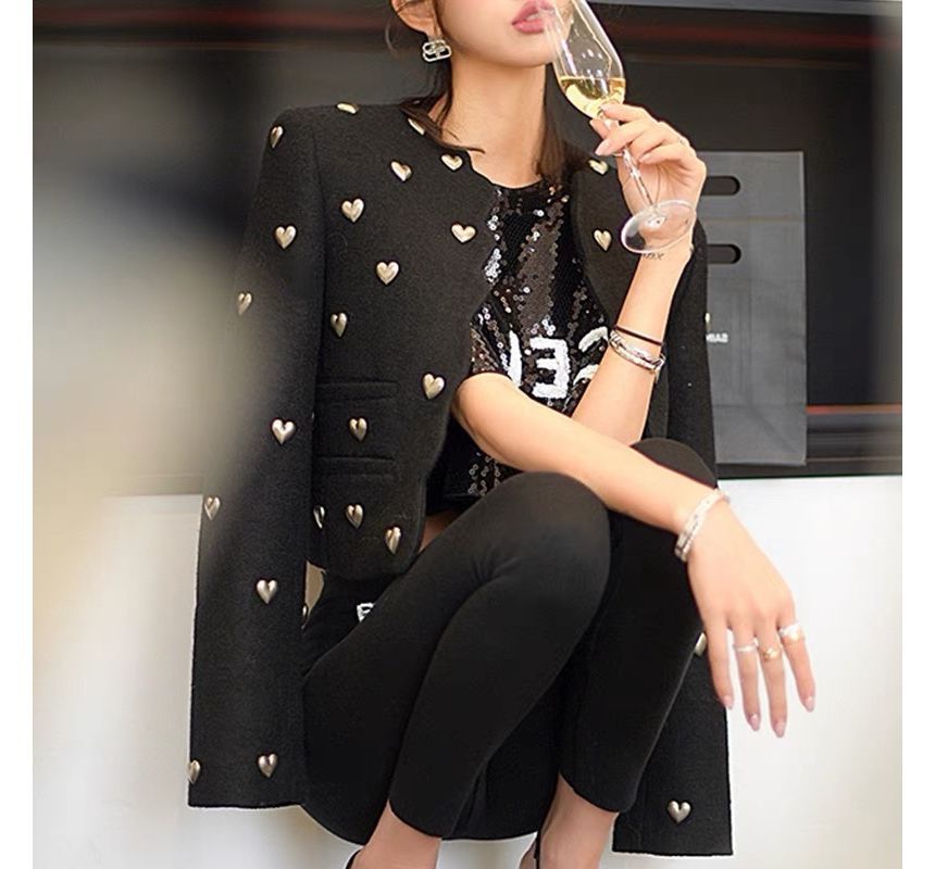 Long-Sleeve Heart Studded Jacket