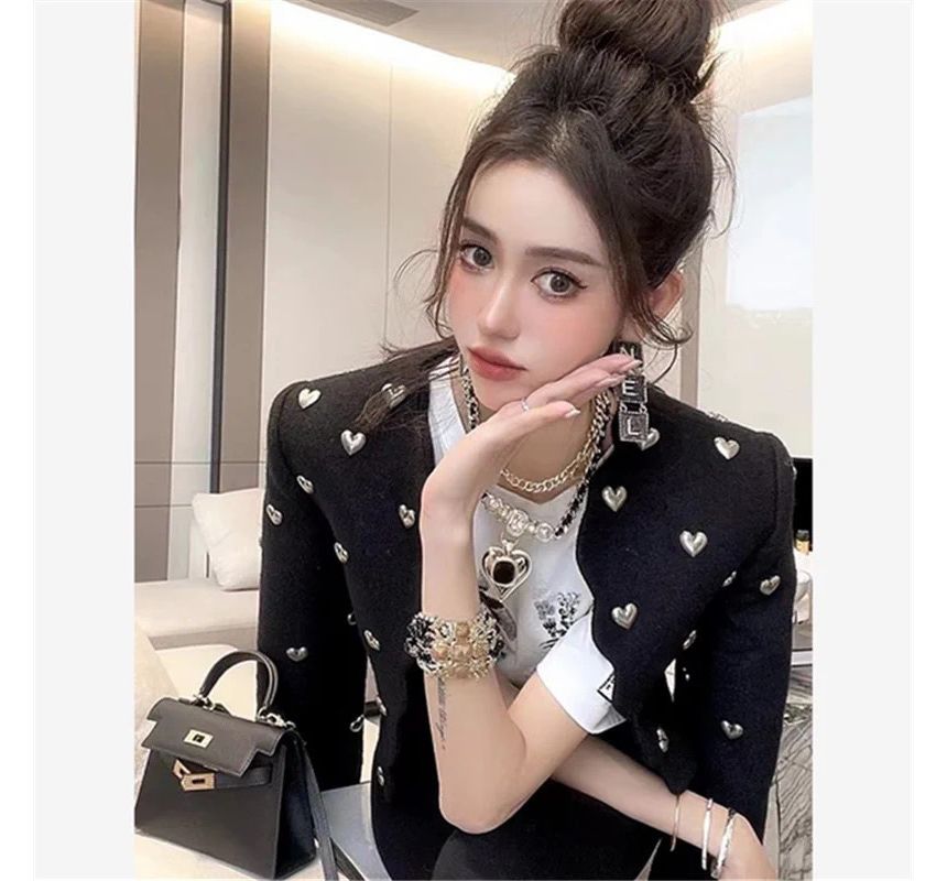 Long-Sleeve Heart Studded Jacket