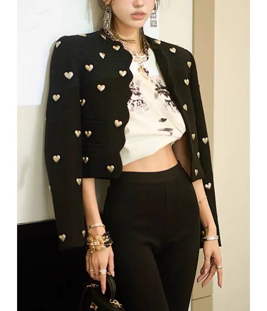 Long-Sleeve Heart Studded Jacket