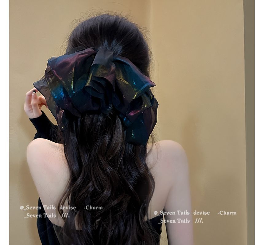Bow Hair Mesh Clip Holographic